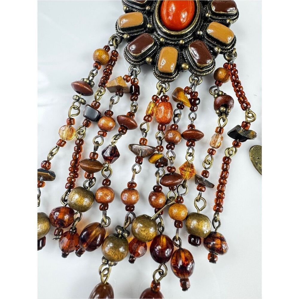 Rare Bohemian Orange and Brown Tigers Eye Pendant Necklace - Picture 12 of 13